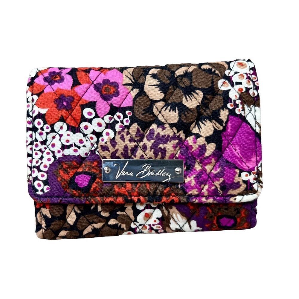 Vera Bradley Rosewood Floral Print Euro Tri-fold Wallet Quilted Bohemian 70s